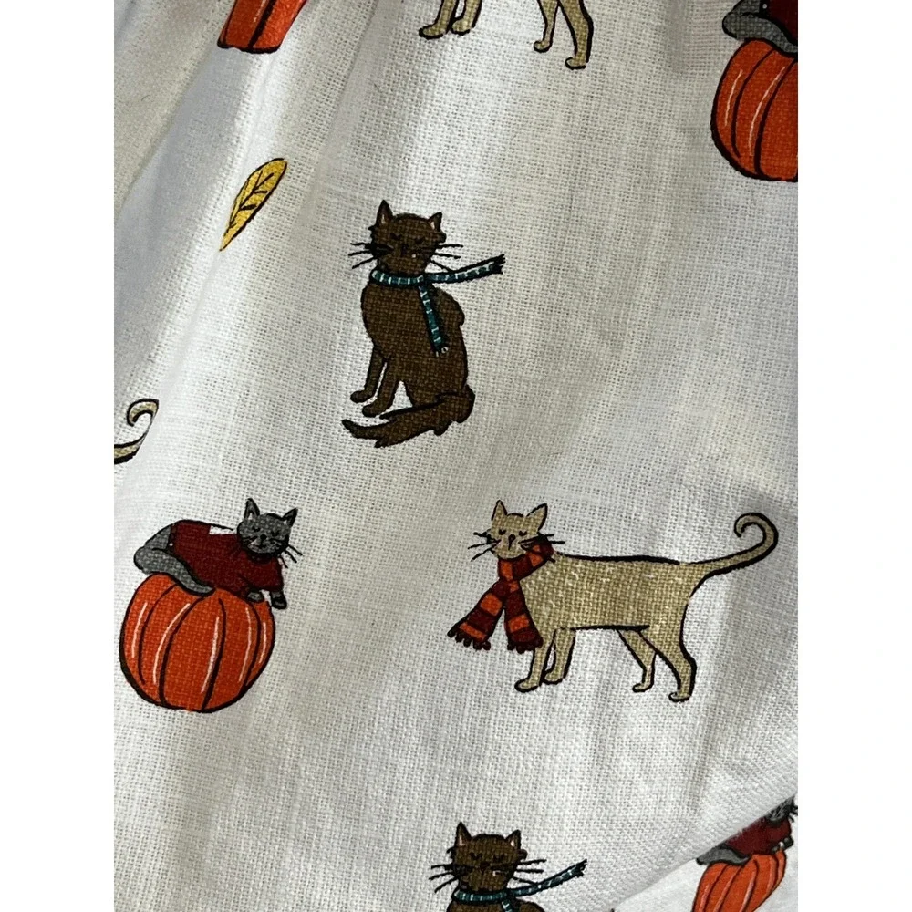 Harvest & Co Cat Pumpkin Fall Apron NWT Mustard Stripe Cotton Ruffle Pockets